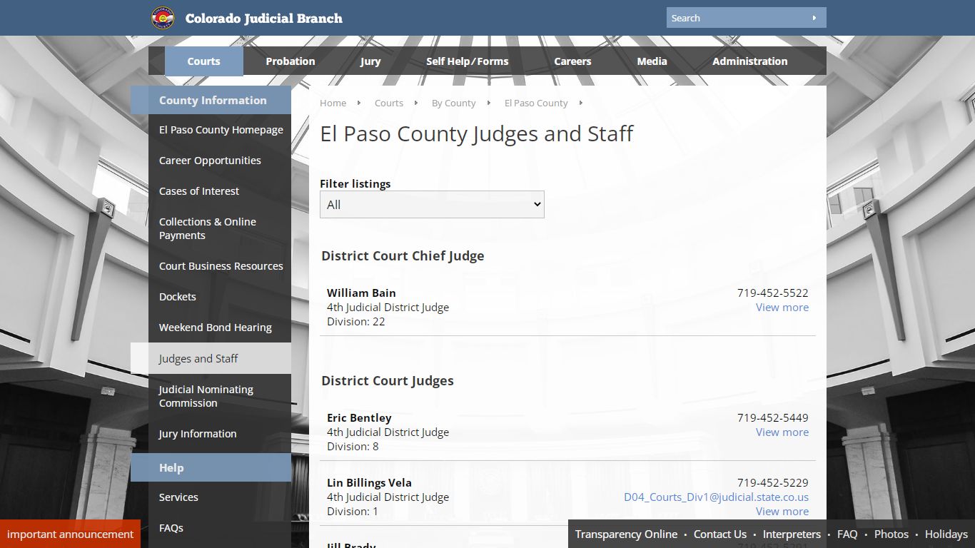 Colorado Judicial Branch - El Paso County - Judges and Staff