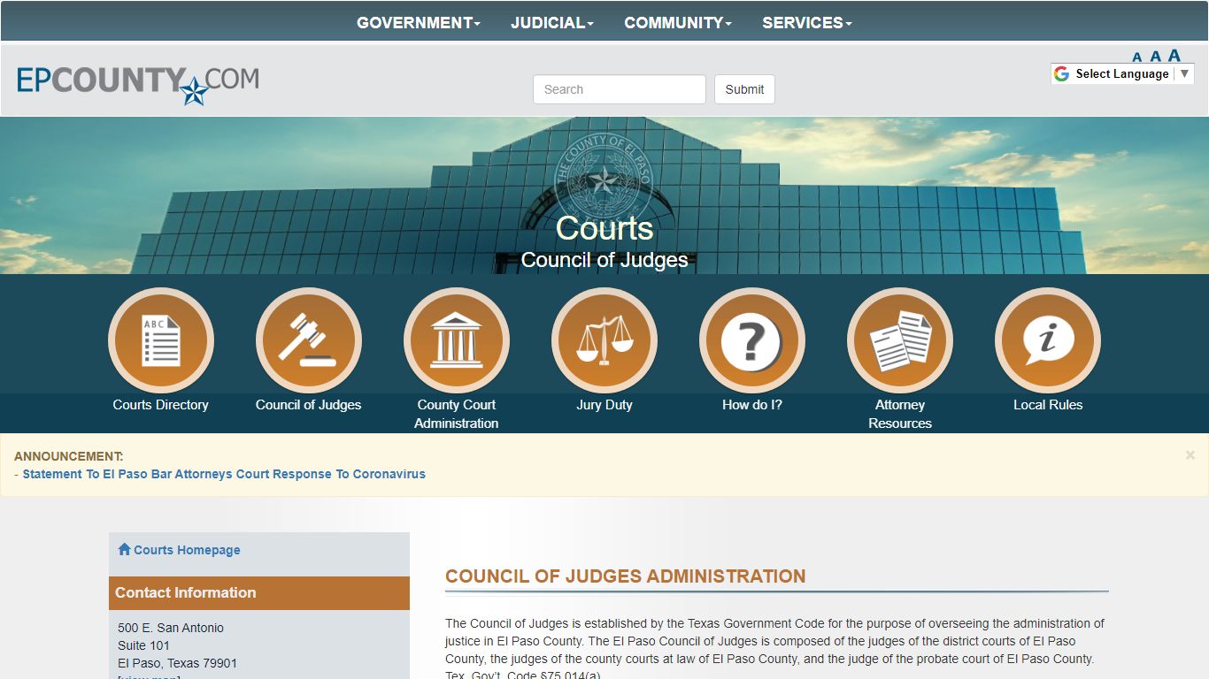 County of El Paso Texas - Council of Judges