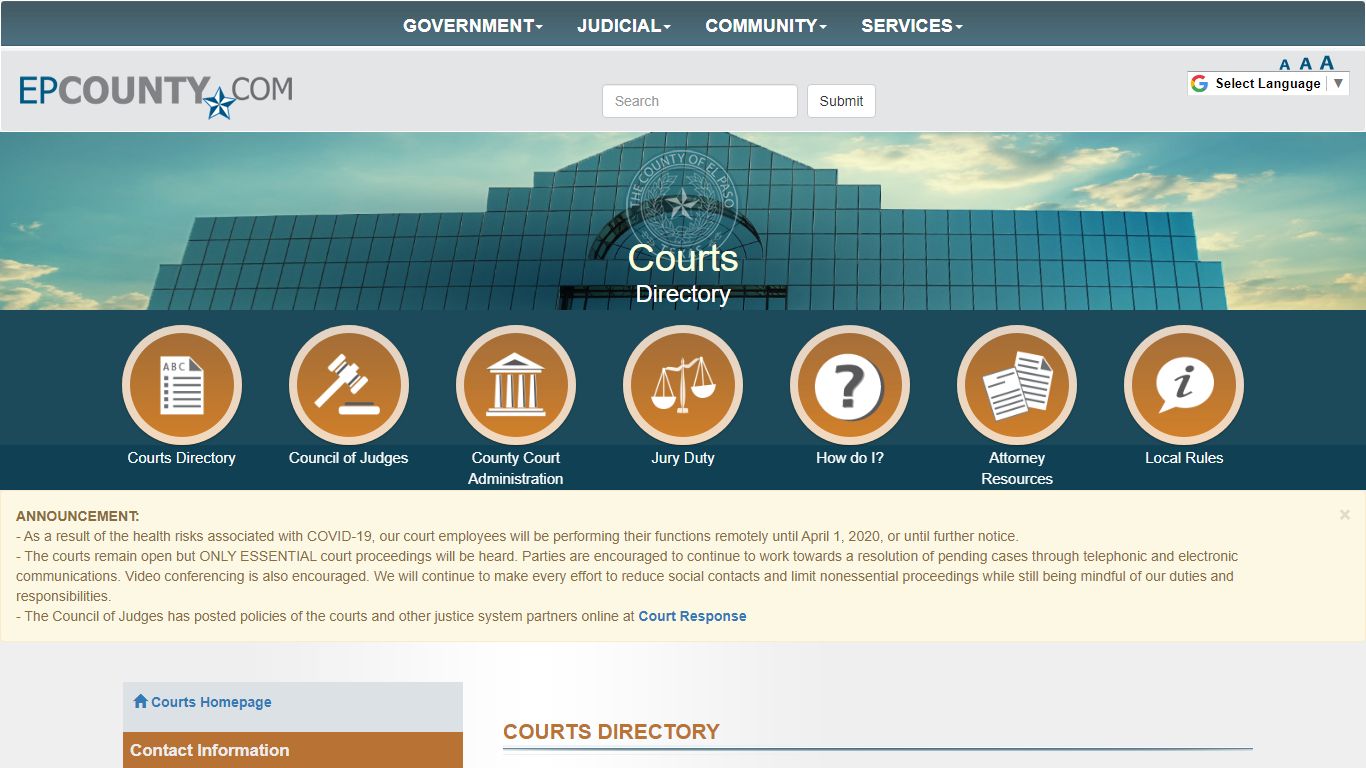 County of El Paso Texas - Court Directory